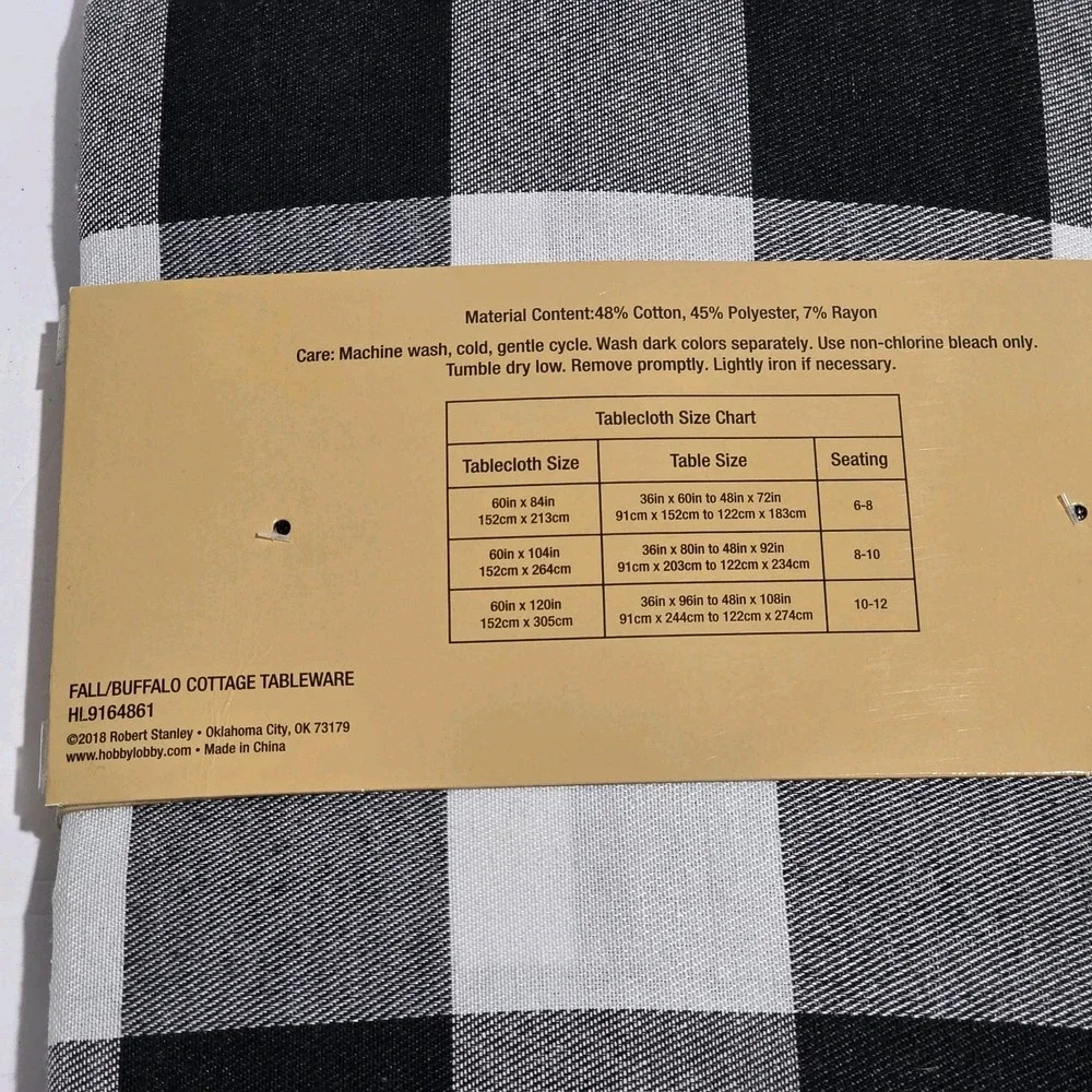 Farmhouse Buffalo Plaid Cottage Fabric 60x84 Rectangle Tablecloth Christmas Fall